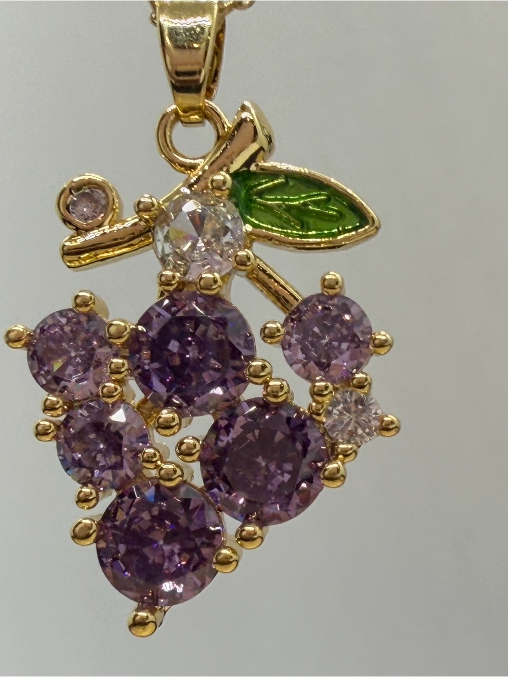 Gold-Tone Purple Crystal Grape Cluster Pendant - Women Jewelry